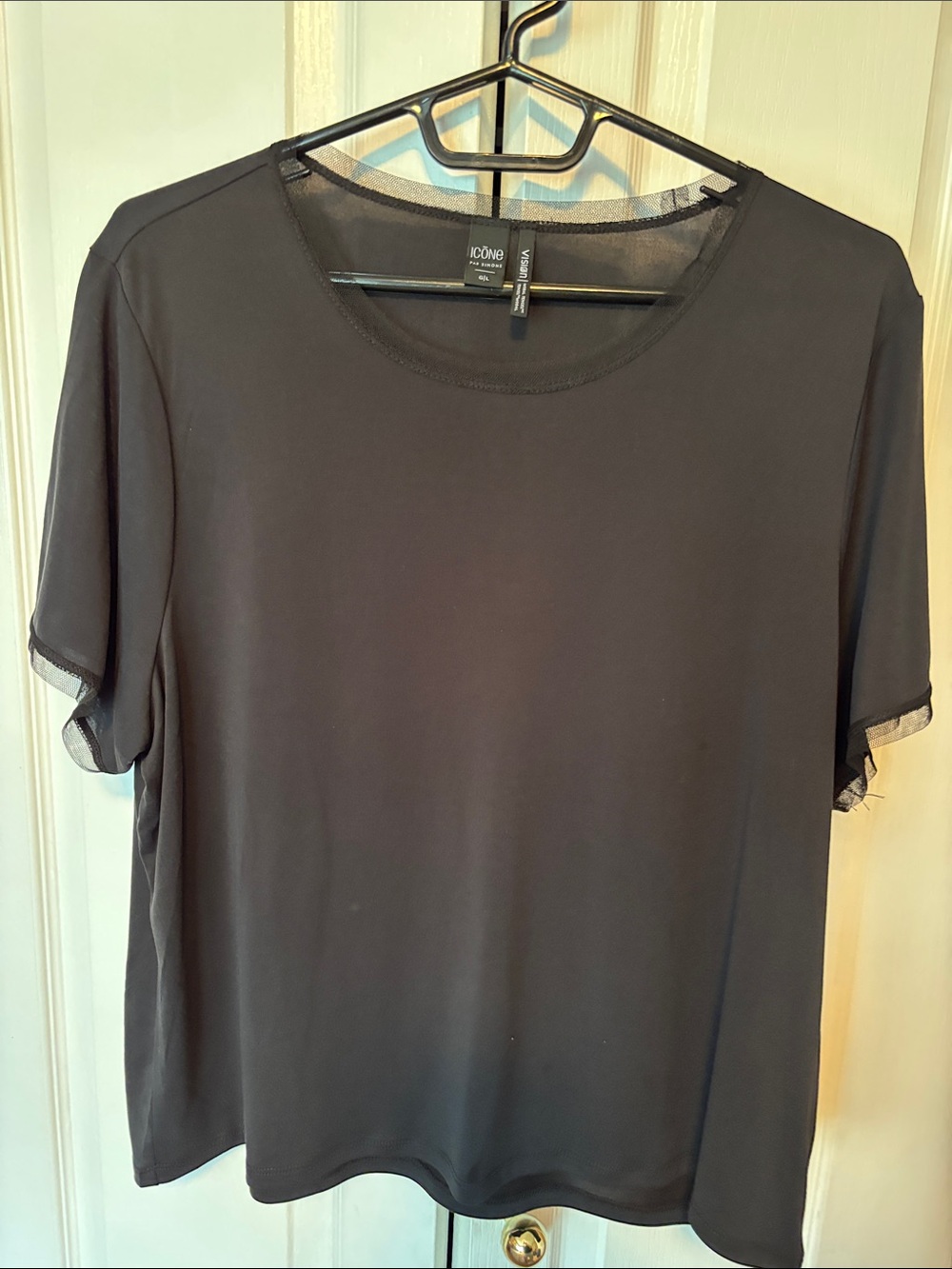 ICONGA Black Short-Sleeve Tee with Sheer Trim